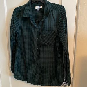 Old Navy green plaid button up shirt
